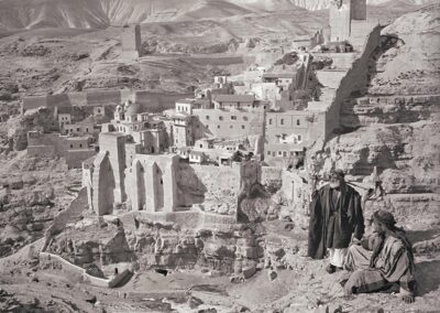 The Christian monastery of Mar (Saint) Saba, a Byzantine ascetic who died in AD 531 [1876–1918]. The monastery is located in the wilderness southeast of Jerusalem. Many Palestinian Muslim shrines honor Hebrew prophets and Christian saints. [55]
